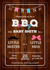 Gender reveal BBQ party invitation card vector design