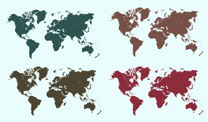 Colorful vector world map. North and South America, Asia, Europe, Africa, Australia. 

