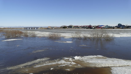 pollution of the river during the spring flood