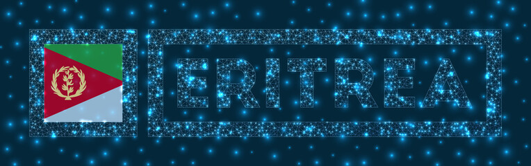 Eritrea badge. Flag of Eritrea in glowing network geometric style. Vibrant vector illustration.