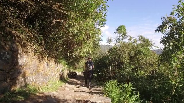 Hiker on Inca trail, Cusco, Peru
