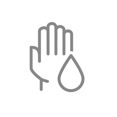 Obraz premium Hand with drop line icon. Hygiene, cleaning supply, hand disinfection symbol