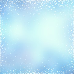 Winter blue blur background. Snow frame pattern.