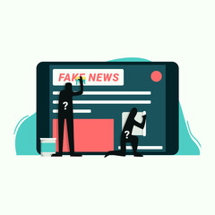 The unknown build a fake news website. Bad people create false news on internet. Flat illustration EPS.10