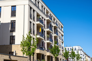 New beige block of flats seen in Berlin, Germany
