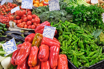Different kinds of vegetables for sale at a market in Italy