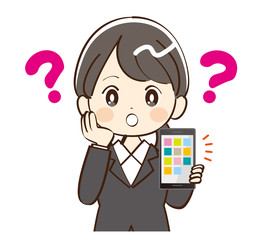 女性、スーツ、スマホ、疑問