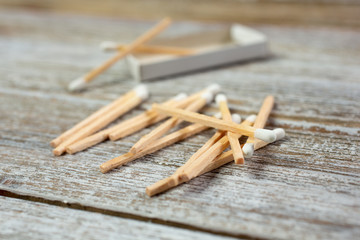 A closeup view of a pile of wooden matches.