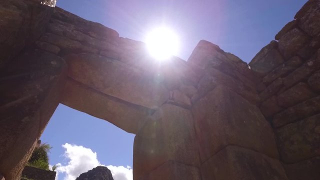 Stone gate in sacred plaza, Machu Picchu, Cusco, Peru