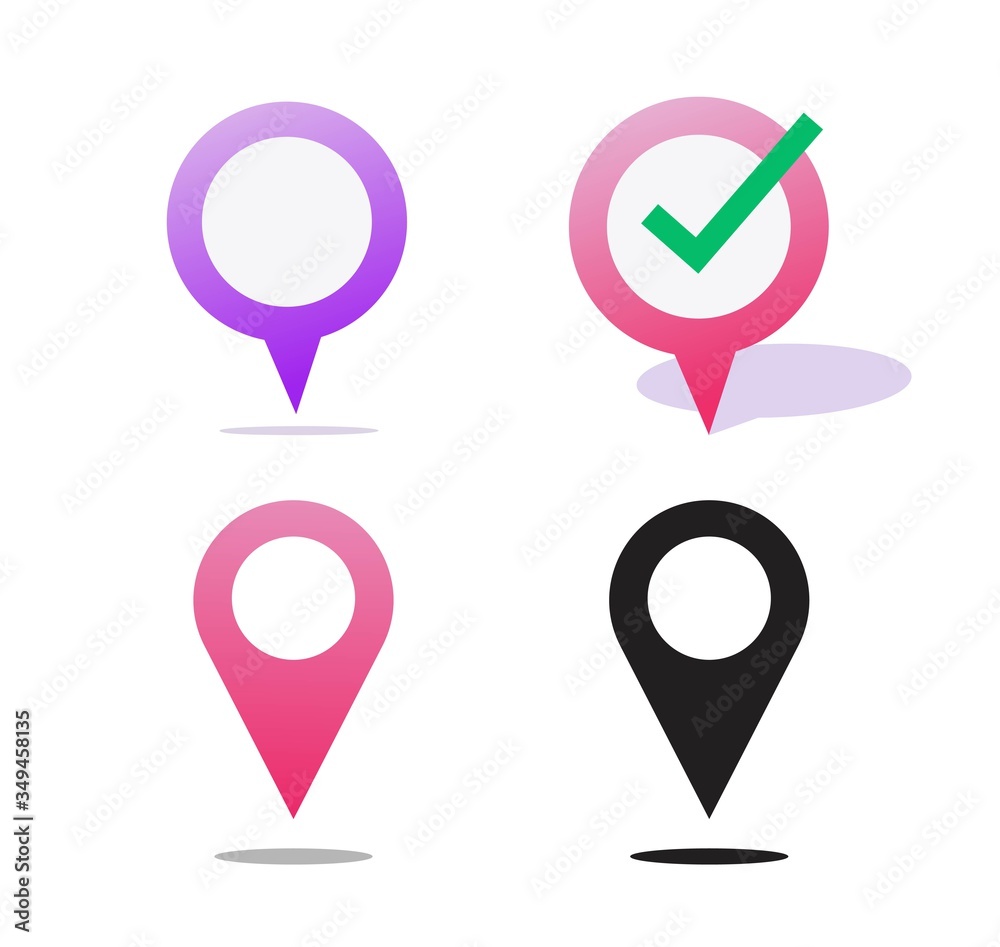 Poster map pin gps pointer markers for location vector icons set or position and destination points red vio