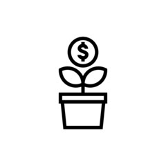 Dollar plant sprout growth, concept icon design, Success investment sign  in outline style on white background