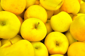 yellow apples on the market background or texture