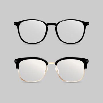 Vector realistic black eyeglasses isolated on gray background ,  Eps10 vector illustration.