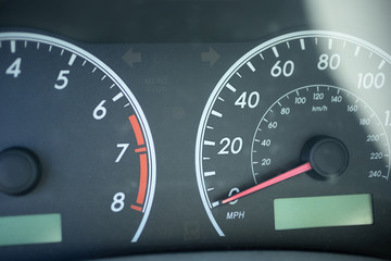 A view of the elements of a common dashboard of a car.