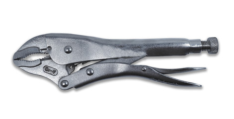 Locking pliers on a white background