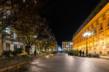 Street view at night in Bordeaux city, France