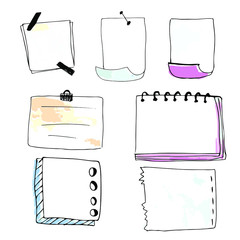 Vector set of colorful paper sheets, notes or reminders. Hand drawn stickers collection.