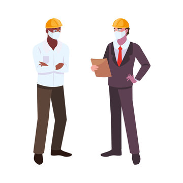 men engineer and executive with mask and helmet