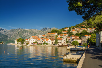 Fototapeta na wymiar Sunny morning view of old town Perast of the Kotor bay, Montenegro.