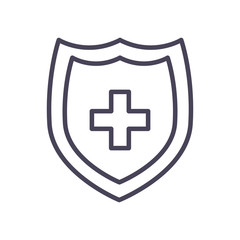 Medical shield with cross line style icon vector design