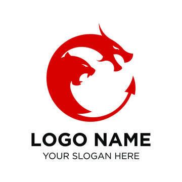 Dragon and Tiger vector, logo design template