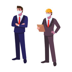 men engineer and executive with mask and helmet