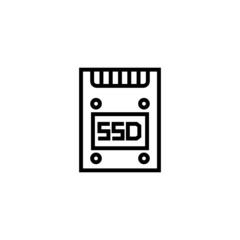 Outline solid state disk icon, SSD symbol in outline style on white background