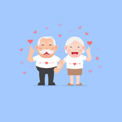 Happy lovers Grandparents, Senior couples retired elderly with Fingers  making small Heart gesture together, Korean love sign, Character Cartoon design flat style Vector illustration