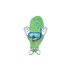 Obraz premium cartoon drawing concept of thermus thermophilus wearing cool Diving glasses ready to swim