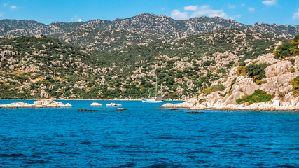 Fototapeta premium Mediterranean Sea, mountains, yacht