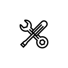 Wrench and screwdriver icon, Tools pictogram, Repair, Service symbol in outline style on white background