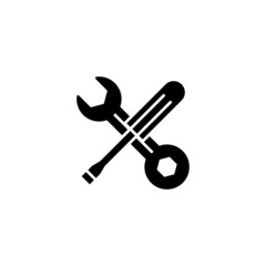 Wrench and screwdriver icon, Tools pictogram, Repair, Service symbol in black flat design on white background