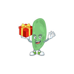 Thermus thermophilus cartoon mascot concept design with a red box of gift