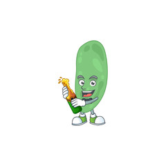 Happy face of thermus thermophilus cartoon design toast with a bottle of beer
