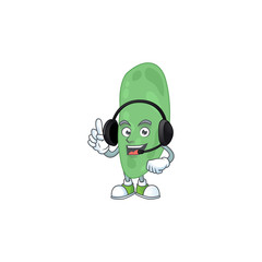 Thermus thermophilus cartoon character style speaking with friends on headphone