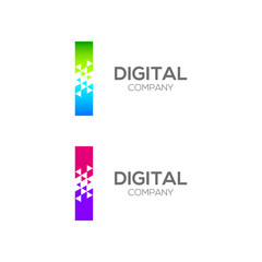 Abstract Letter i Pixel logo with Triangle Shape, Arrow Fly Forward Signs, Media Play Symbols, Technology and Digital Connection concept for your Corporate identity Business company