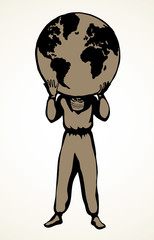 Atlas doctor keeps the earth on their shoulders. Vector drawing icon