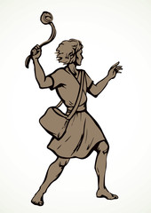 David throws a stone from the sling. Vector drawing
