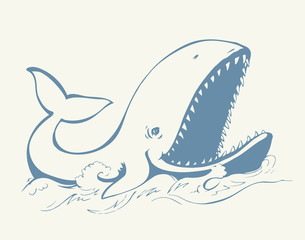 Whale with open mouth. Vector drawing