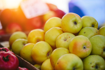 Stack of green apples at a greengrocer