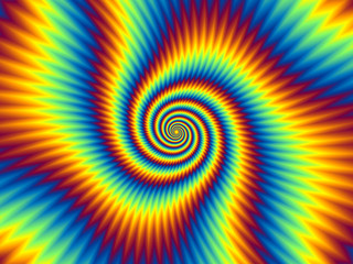 Pulsing fiery spirals. Optical illusion of movement.