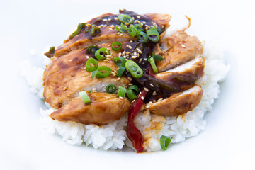 Rice covered by Teriyaki Chicken