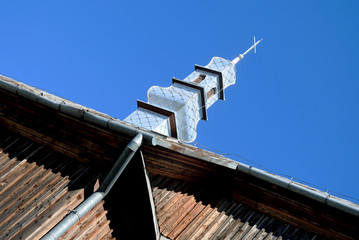 Built in the 18th century from larch wood, the Catholic church of Saint Matthew in Zielona, Masovia, Poland