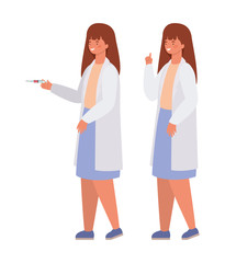 Women doctors with uniforms and injection vector design