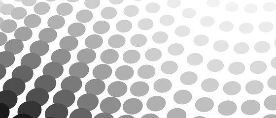 Fototapeta premium Black and gray circles on a white background. Halftone pattern with gradient. Monochrome spotted curves. Technology design. Vector abstract op art graphic. Diagonal lines. EPS10 illustration