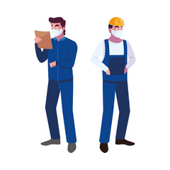 men operators with masks and reflective vests