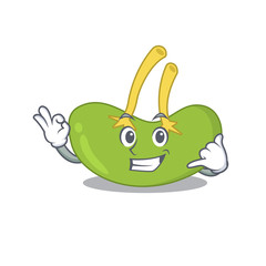 Caricature design of spleen showing call me funny gesture
