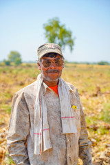 Jalgaon, India - May 6, 2020: Indian farm worker portrait , worker working at agriculture field