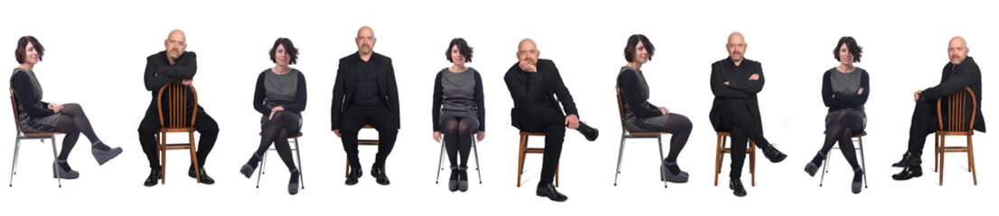 Obraz premium the same elegant couple sitting on white background