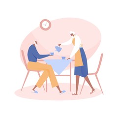 Elderly couple stay home. Quarantine or self-isolation. Grandparents health care concept. Fears of getting coronavirus. Global viral epidemic. Vector man and a woman spend time together at home.